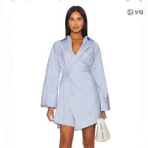 ALC Rachel Poplin Blue Striped Wrap Dress